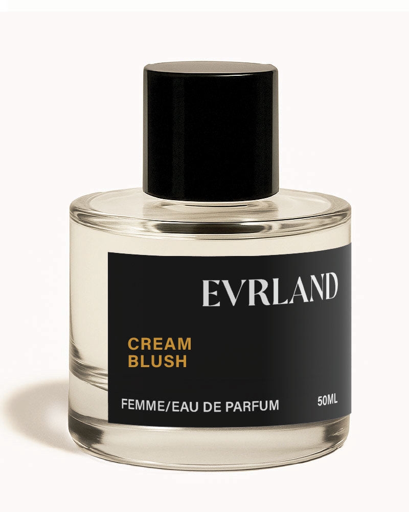 Perfume bottle labeled 'Evrland Cream Blush' on a white background
